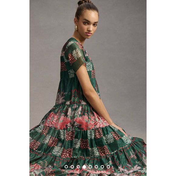 New ANTHROPOLOGIE Bhanuni by Jyoti Tiered Short-Sleeve Dress size Small - Picture 4 of 10